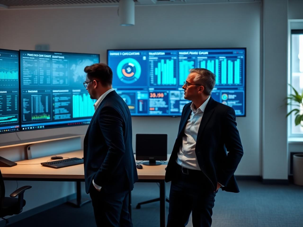 IT-Berater analysieren Sicherheits- und Verfügbarkeitskennzahlen auf Dashboards